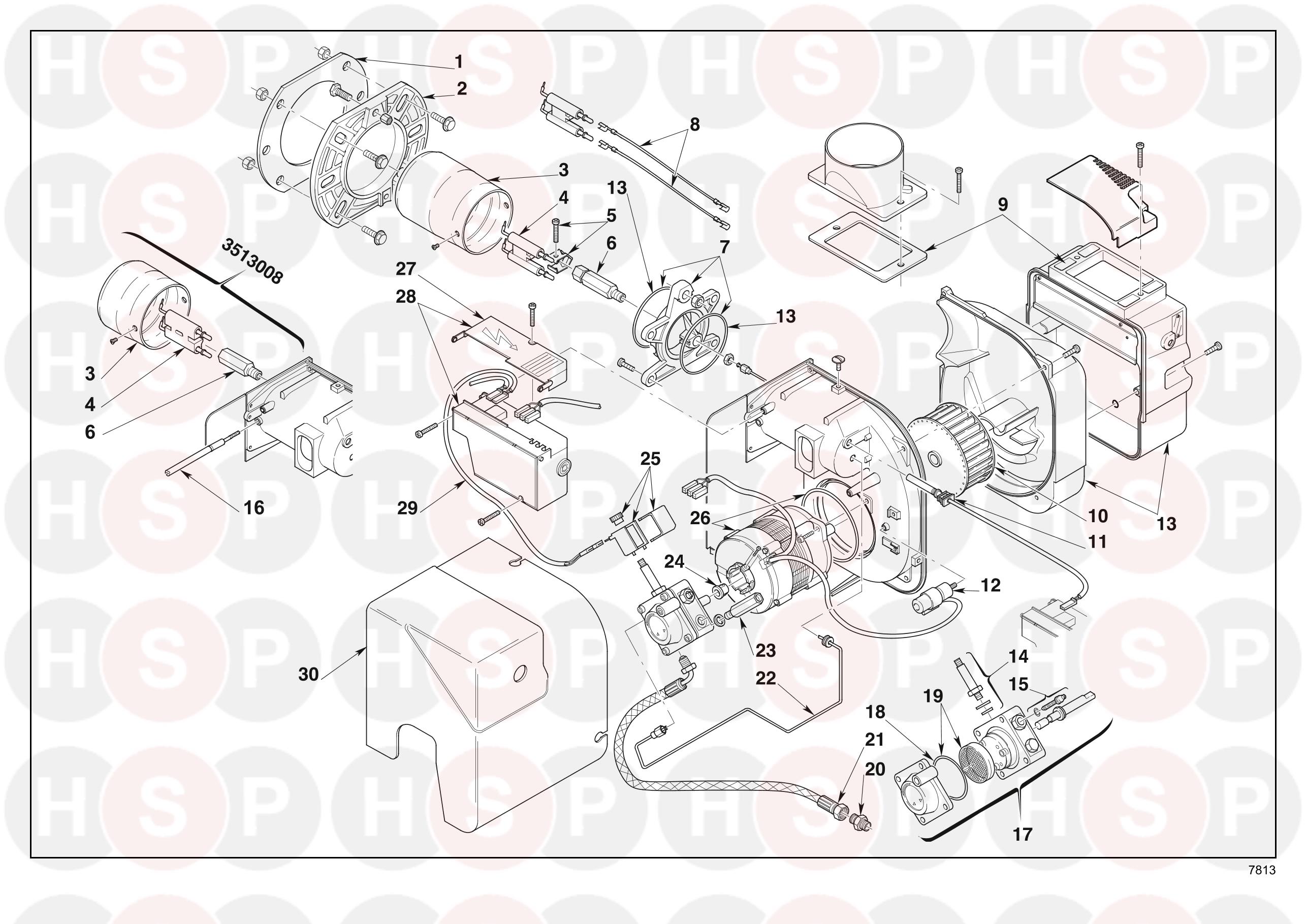 Exploded View diagram for Riello RDB1 33 BF 501T2K 3513118