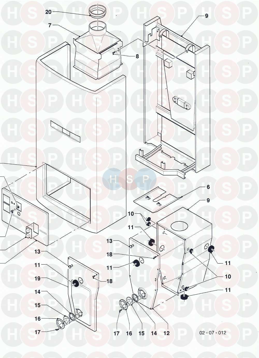 07 Casing Parts diagram for Vaillant Thermocompact FF VC 112 E 1988-1998