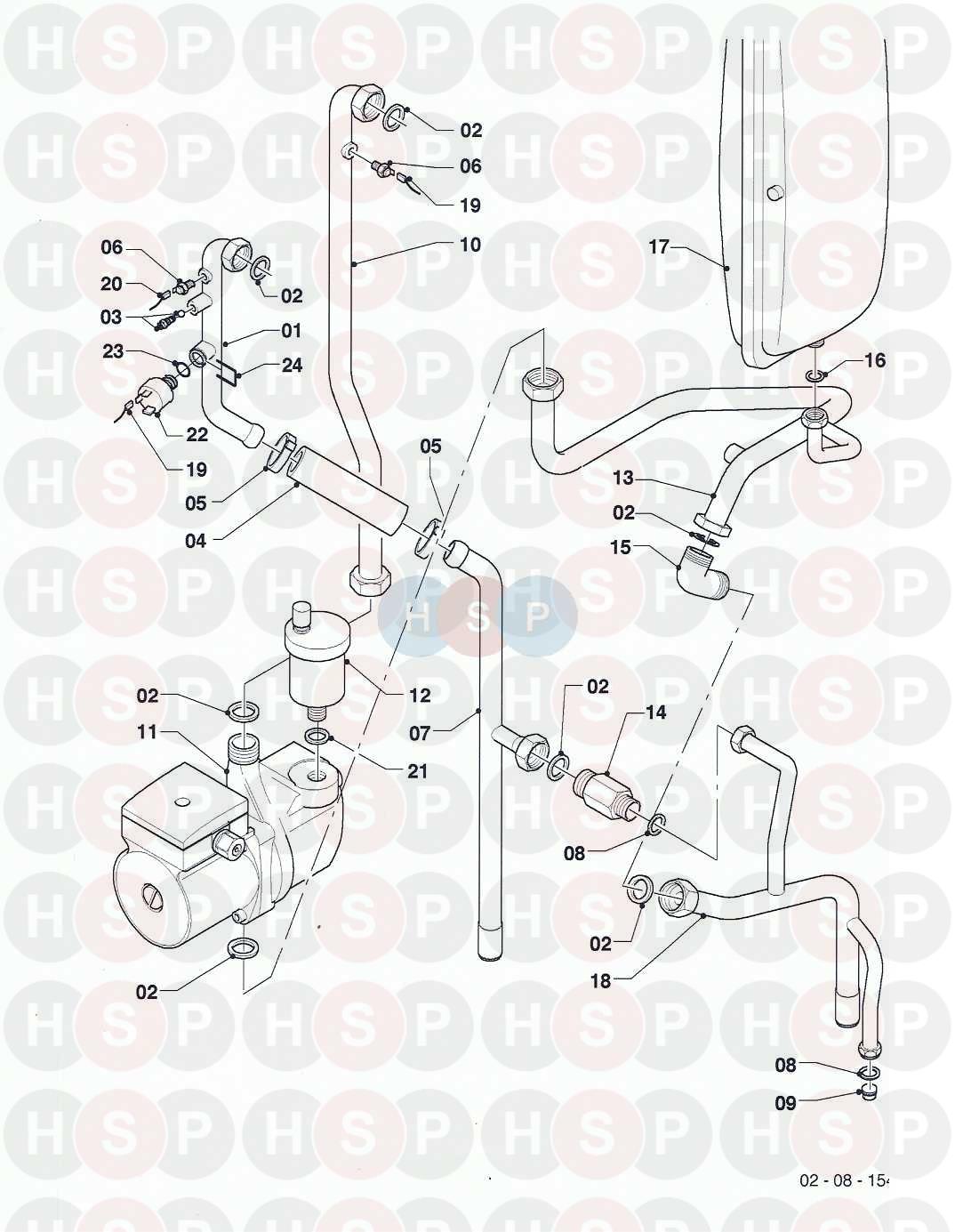 08 Connection Parts diagram for Vaillant Ecomax 635 VU (Condensing System) 2006-2008