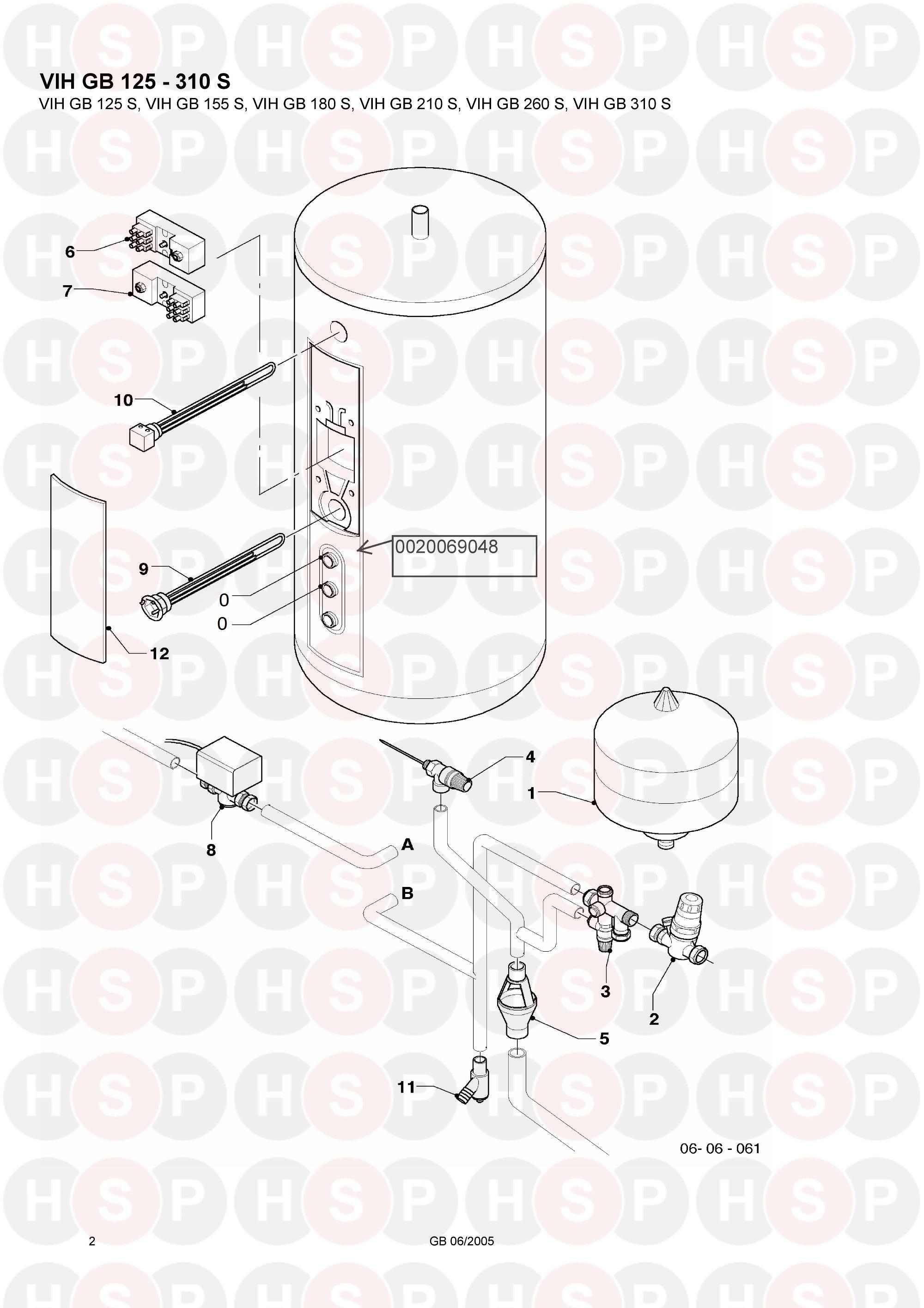Exploded View Storage Water Heater diagram for Vaillant Unistor VIH GB 180 S