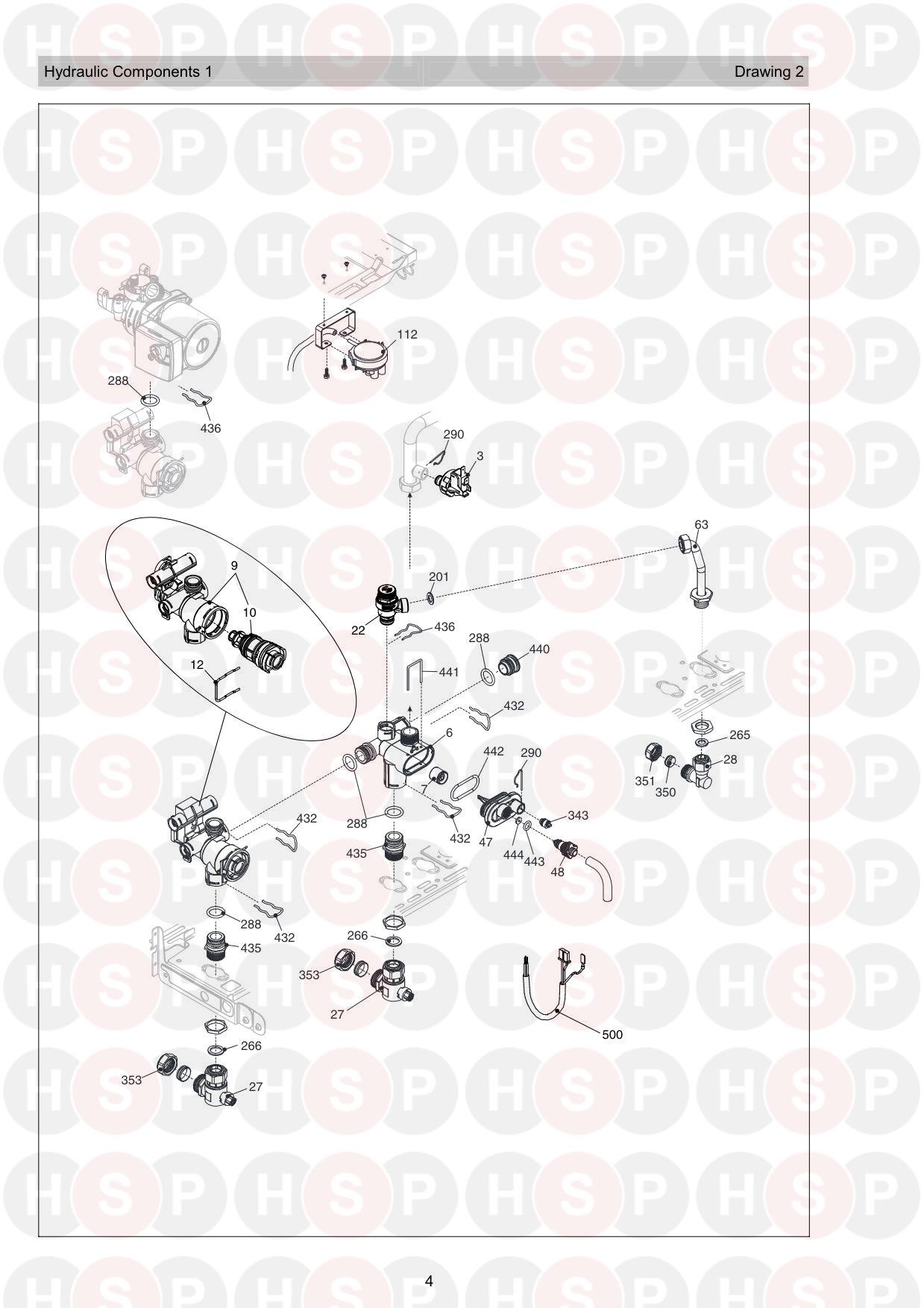 Hydraulics 1 diagram for Vokera Mynute 25 EHE Rev 7 (01/2013)