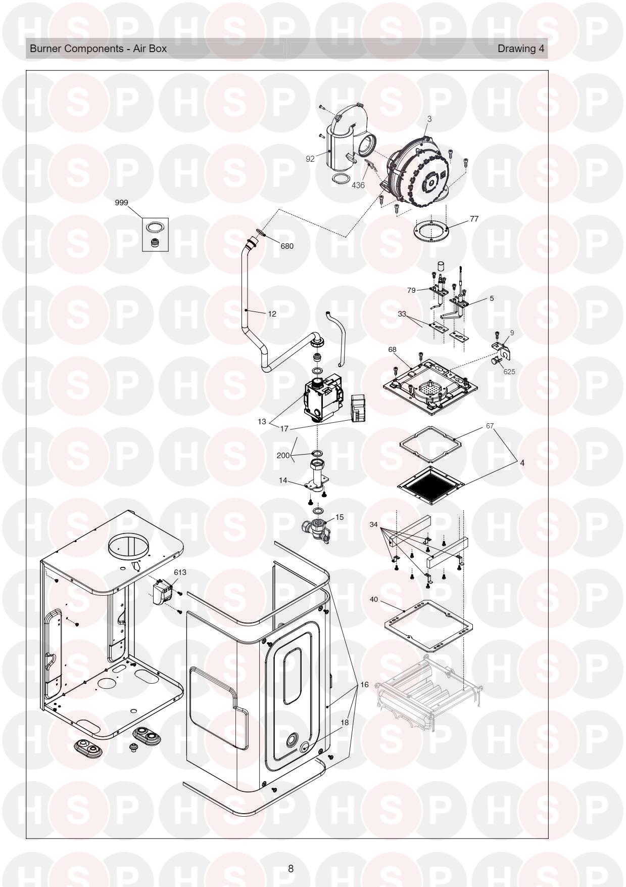 Burner Air Box diagram for Vokera Plus 25CI Rev 2 LPG (09/2019)