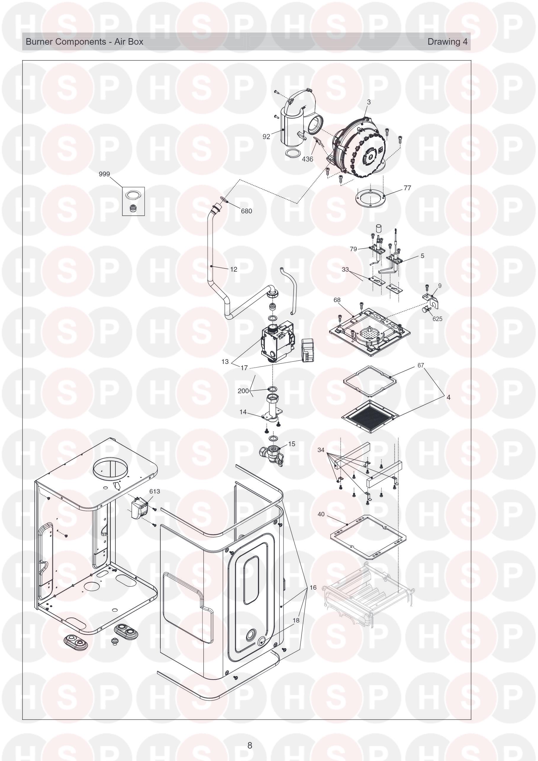 Burner Air Box diagram for Vokera Plus 32CI Rev 1 LPG (04/2019)