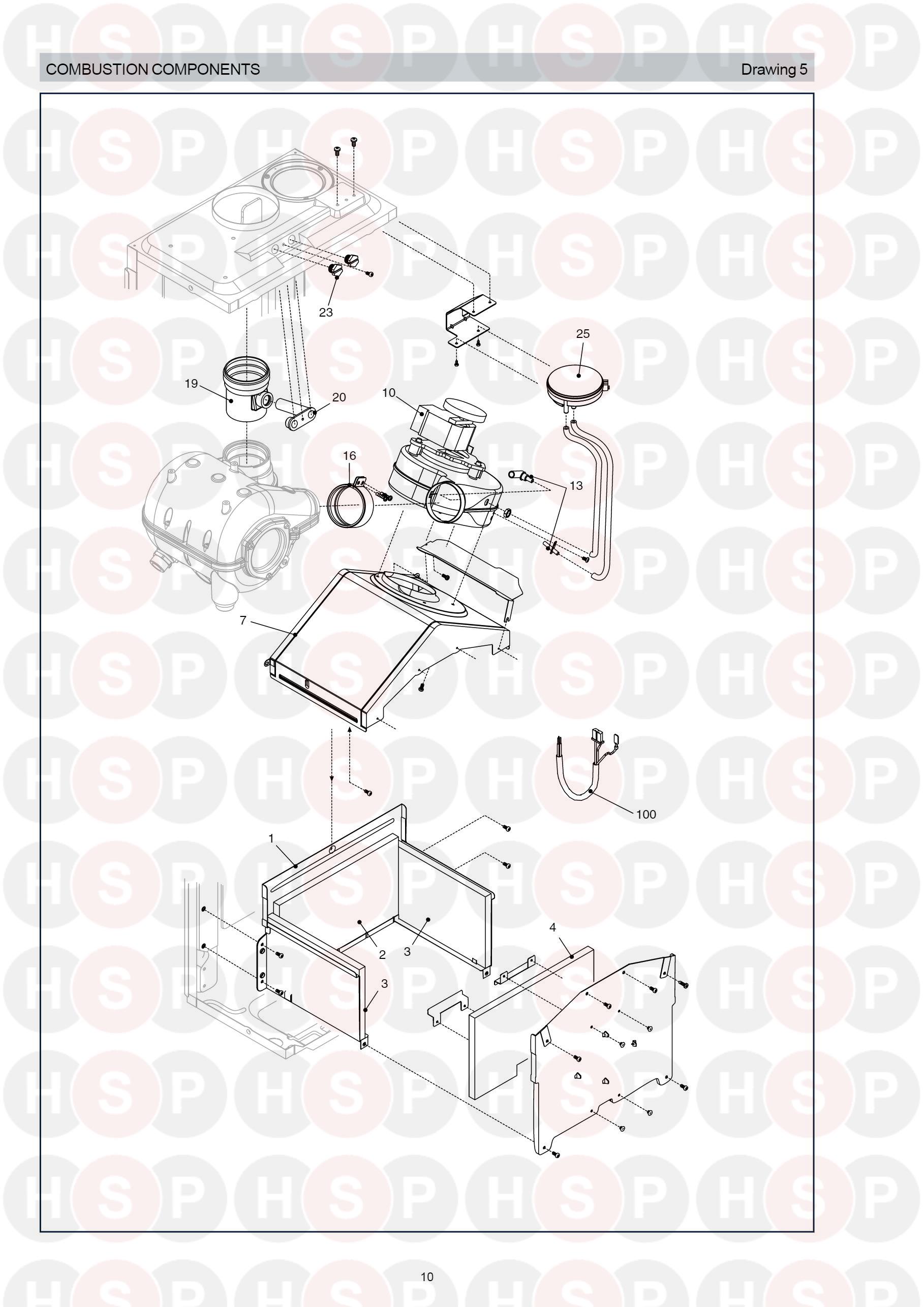 Combustion Components diagram for Vokera Synergy 29 NG Rev 4 (03/2007)