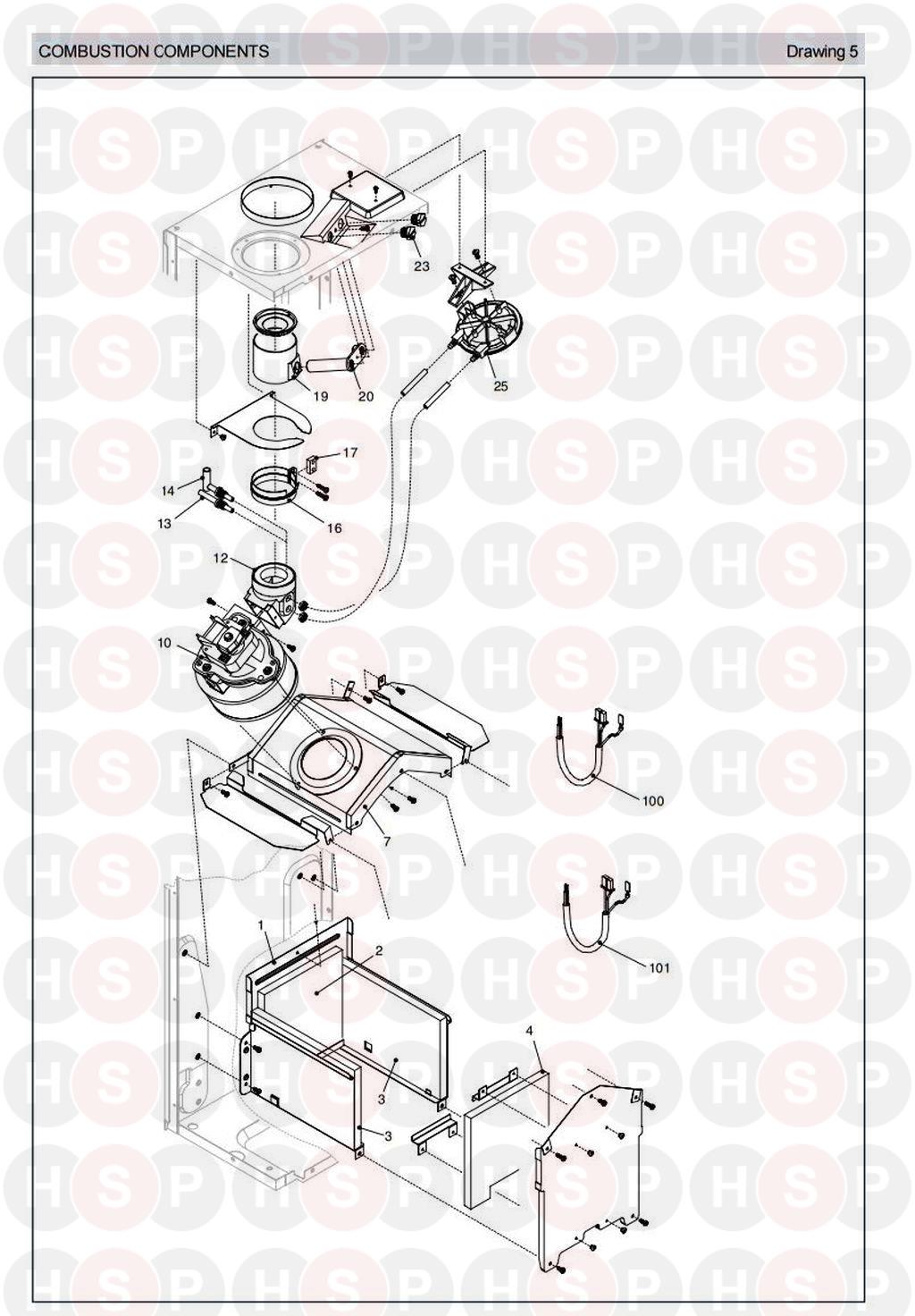 Combustion Chamber diagram for Vokera Mynute 20 E Rev 4 (02/08)