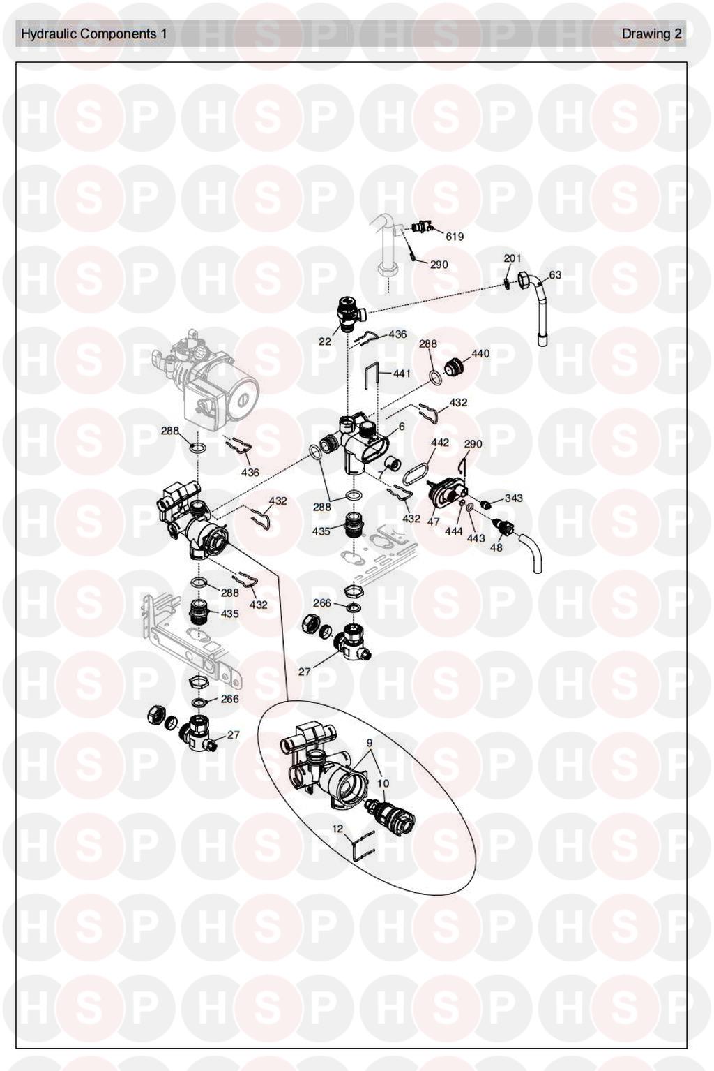 Hydraulics 1 diagram for Vokera Mynute 24 SE Rev 8 (07/2014)