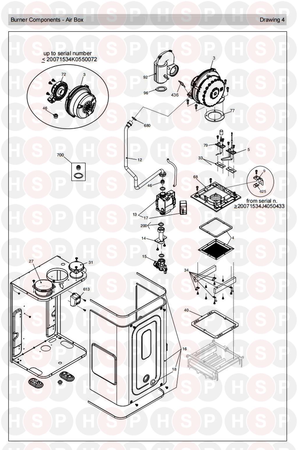 Burner Air Box diagram for Vokera Vision 20S Rev 4 (03/2015)