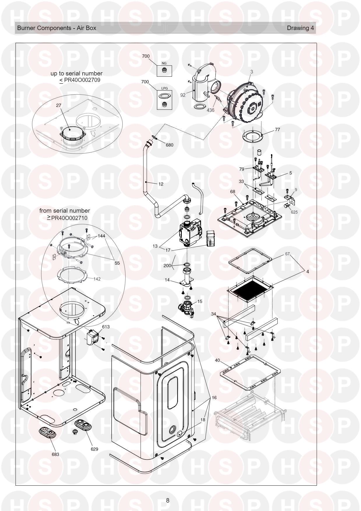 Burner Air Box diagram for Vokera Vision 25S ERP Rev 14 (10/2019)