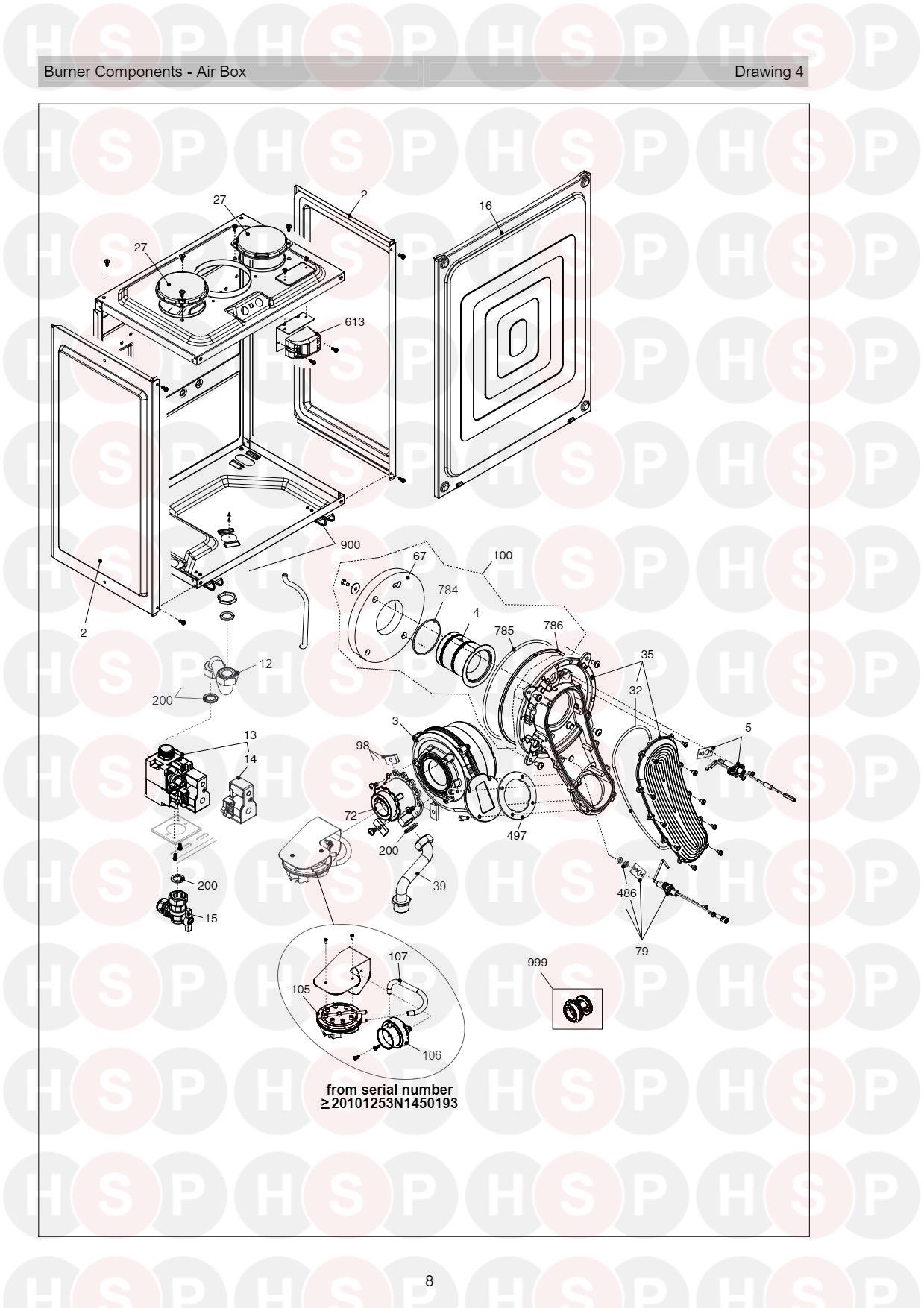 Burner Air Box diagram for Vokera Mynute I20 ERP Rev 6 (04/2018)