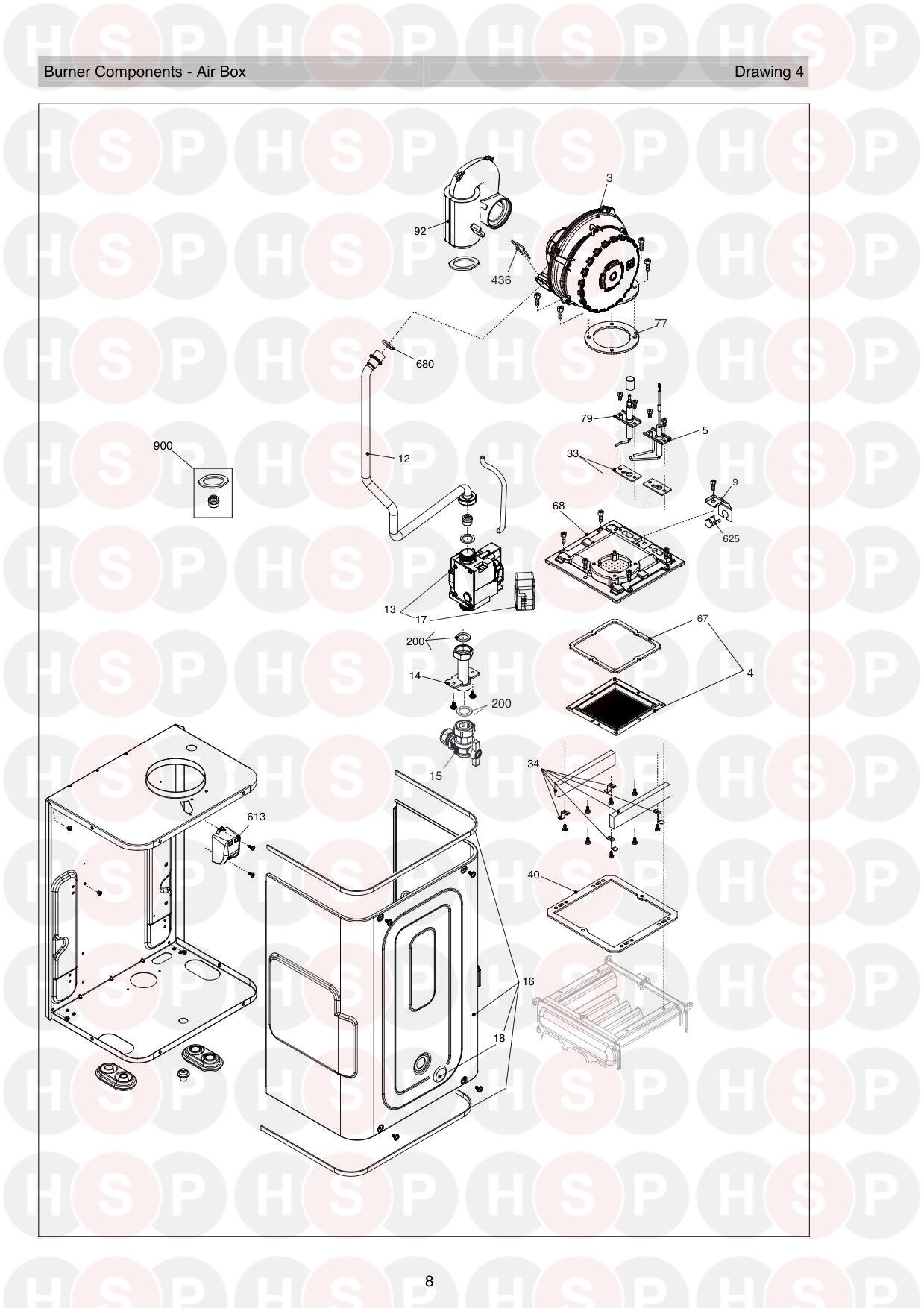 Burner Air Box diagram for Vokera Plus 30S Rev 4 (01/2019)