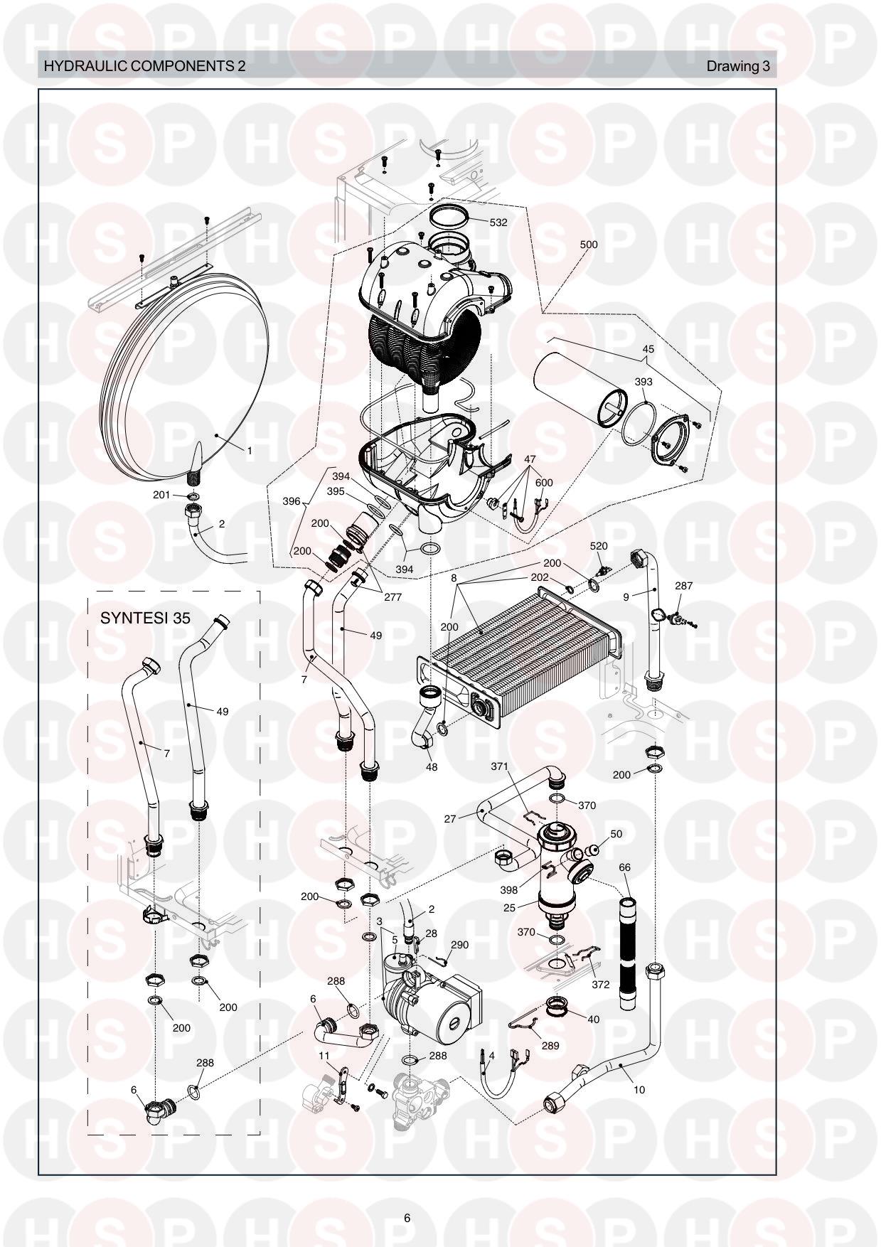 Hydraulics 2 diagram for Vokera Syntesi 25 Rev 6 (09/07) LPG