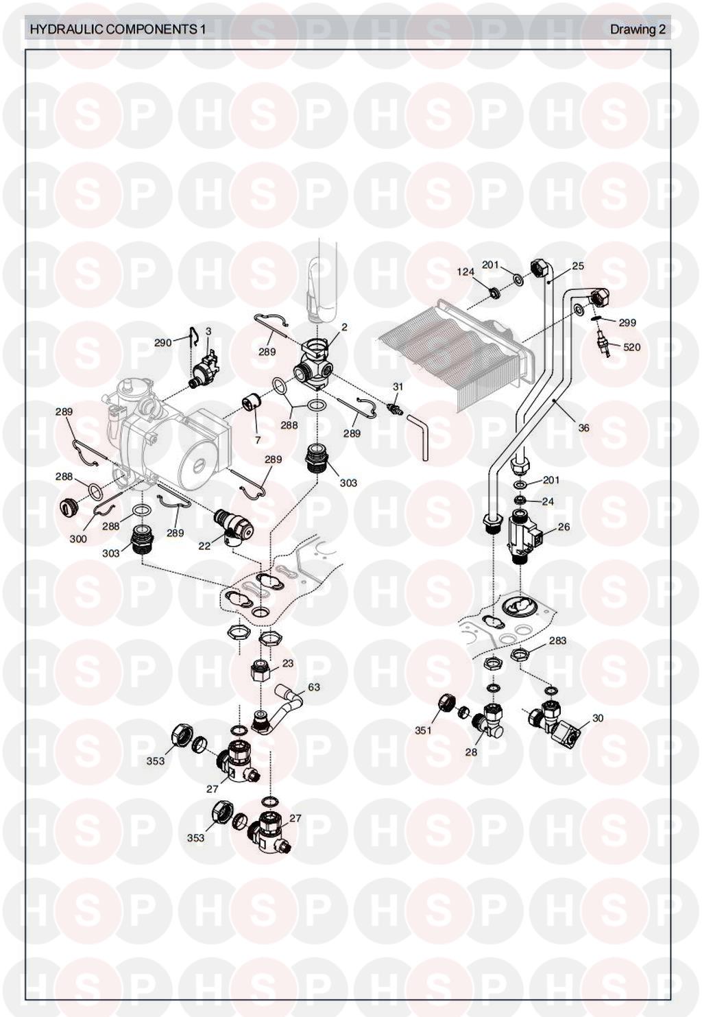 Hydraulics 1 diagram for Vokera Sabre 28 Rev 3 (01/08)