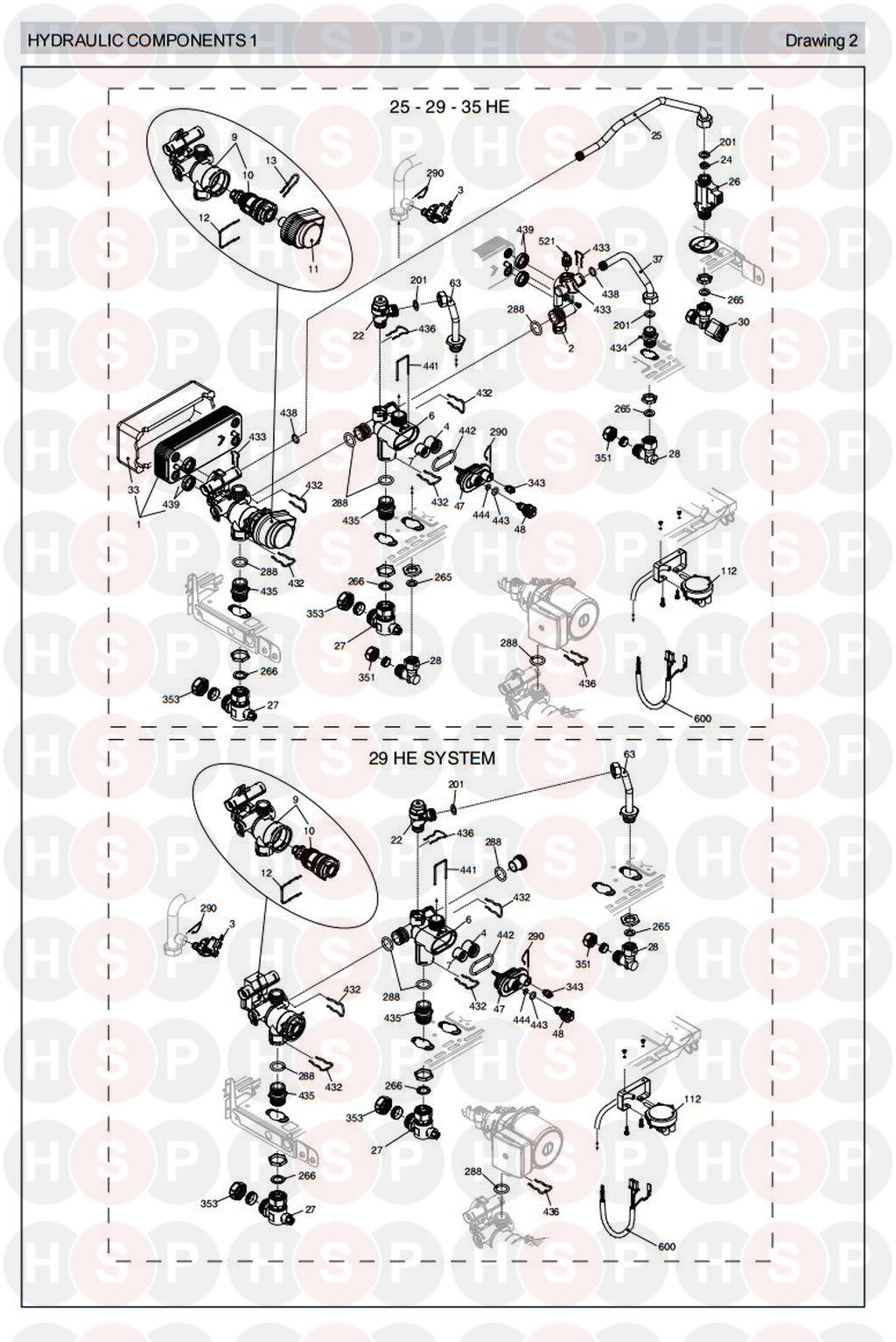Hydraulics 1 diagram for Vokera Sabre 29 HE Rev 6 (11/2010)