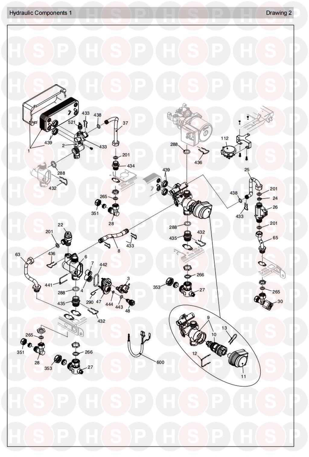 Hydraulics 1 diagram for Vokera Procombi 120HE Rev 4 (03/2010)