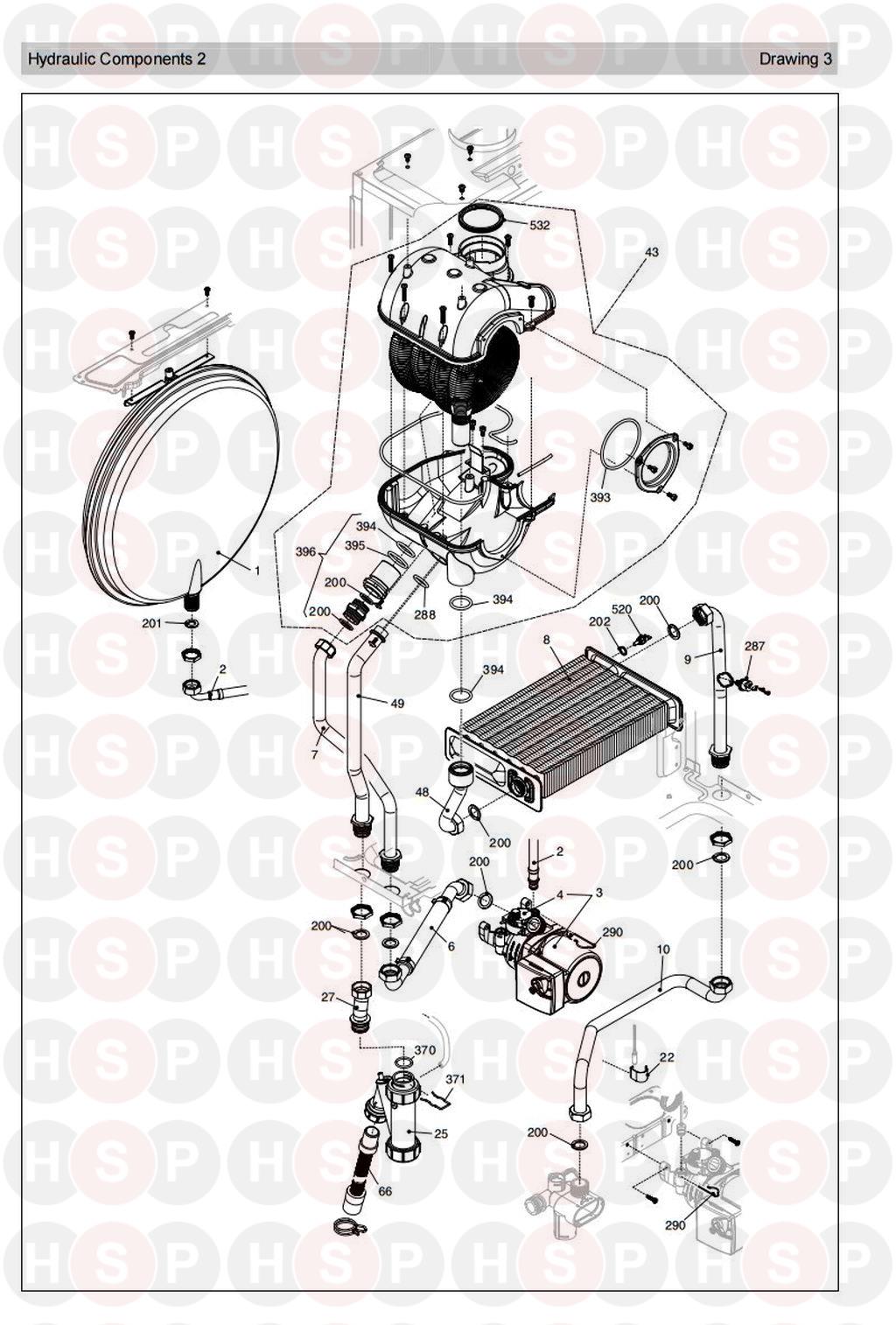 Hydraulics 2 diagram for Vokera Procombi 85HE Rev 4 (03/2010)
