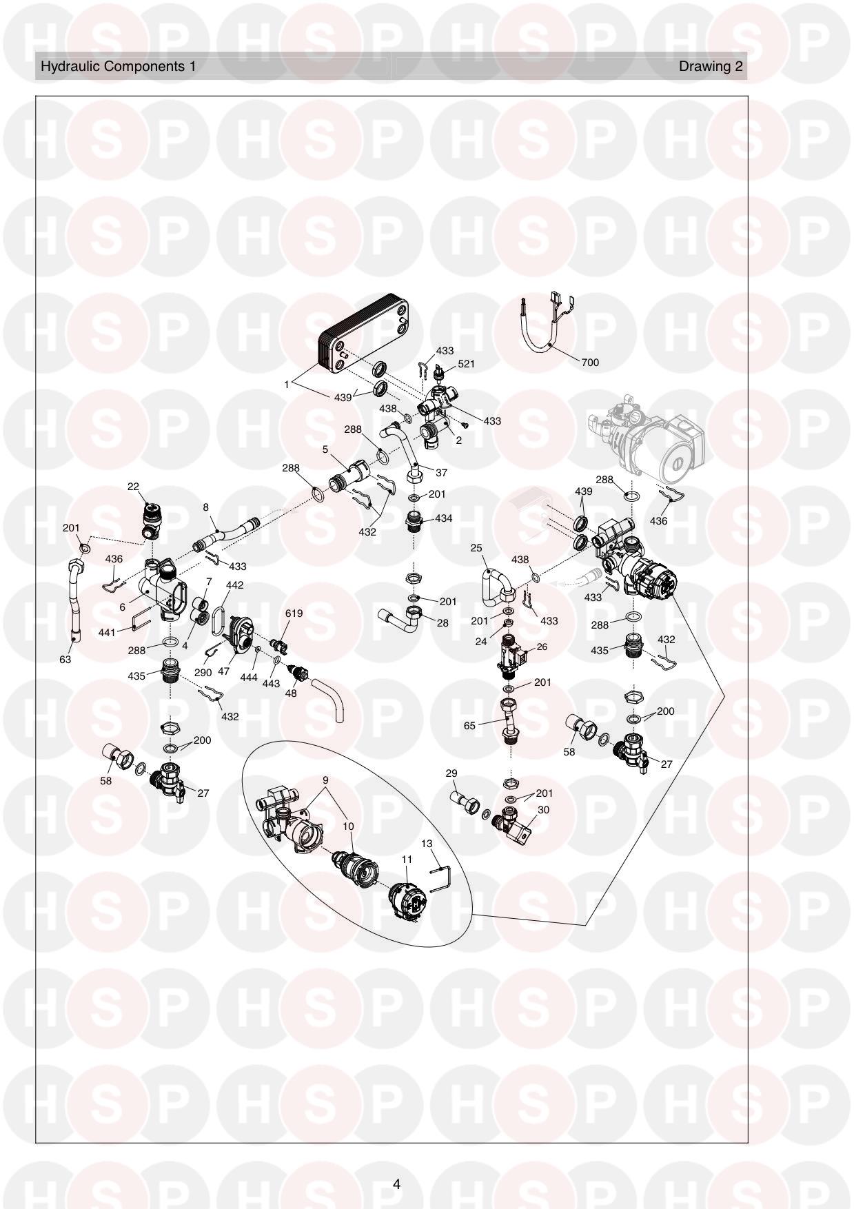 Hydraulics 1 diagram for Vokera Sabre 25 HE Plus (New Version) Rev 7 (07/2016)