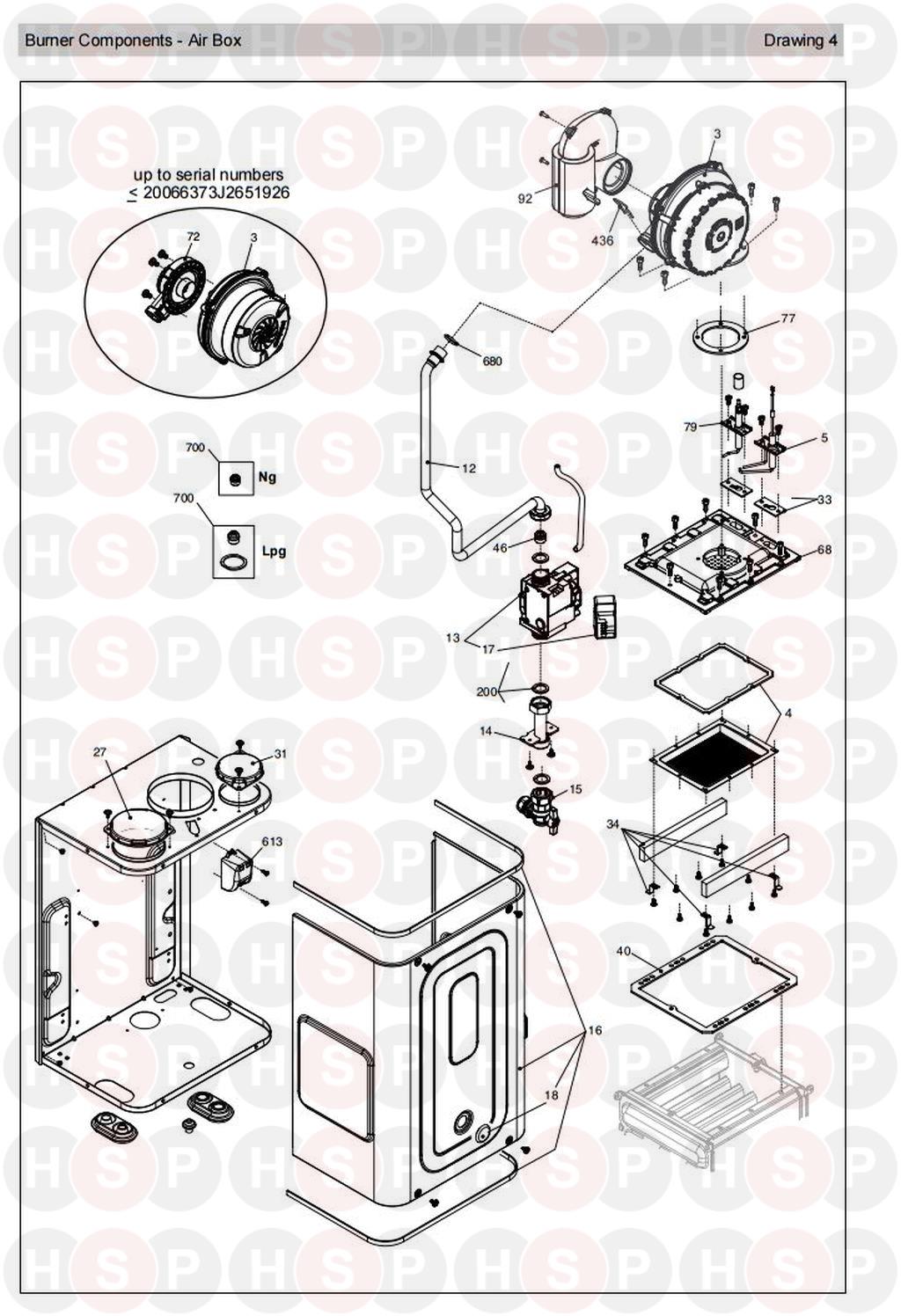Burner Air Box diagram for Vokera Excel 29 Rev 4 (07/2014)