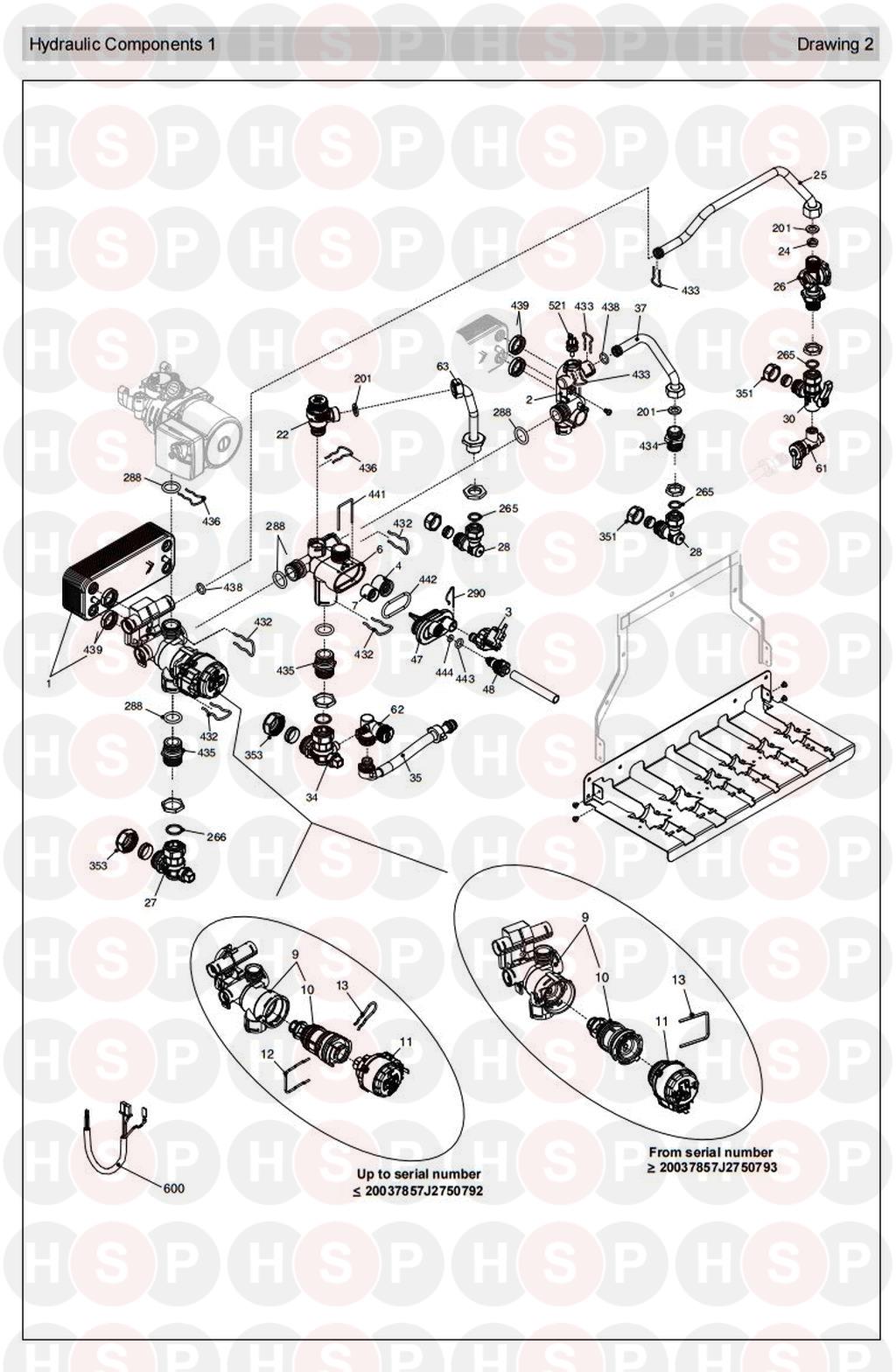 Hydraulics 1 diagram for Vokera Unica i32 Rev 8 (01/2015)
