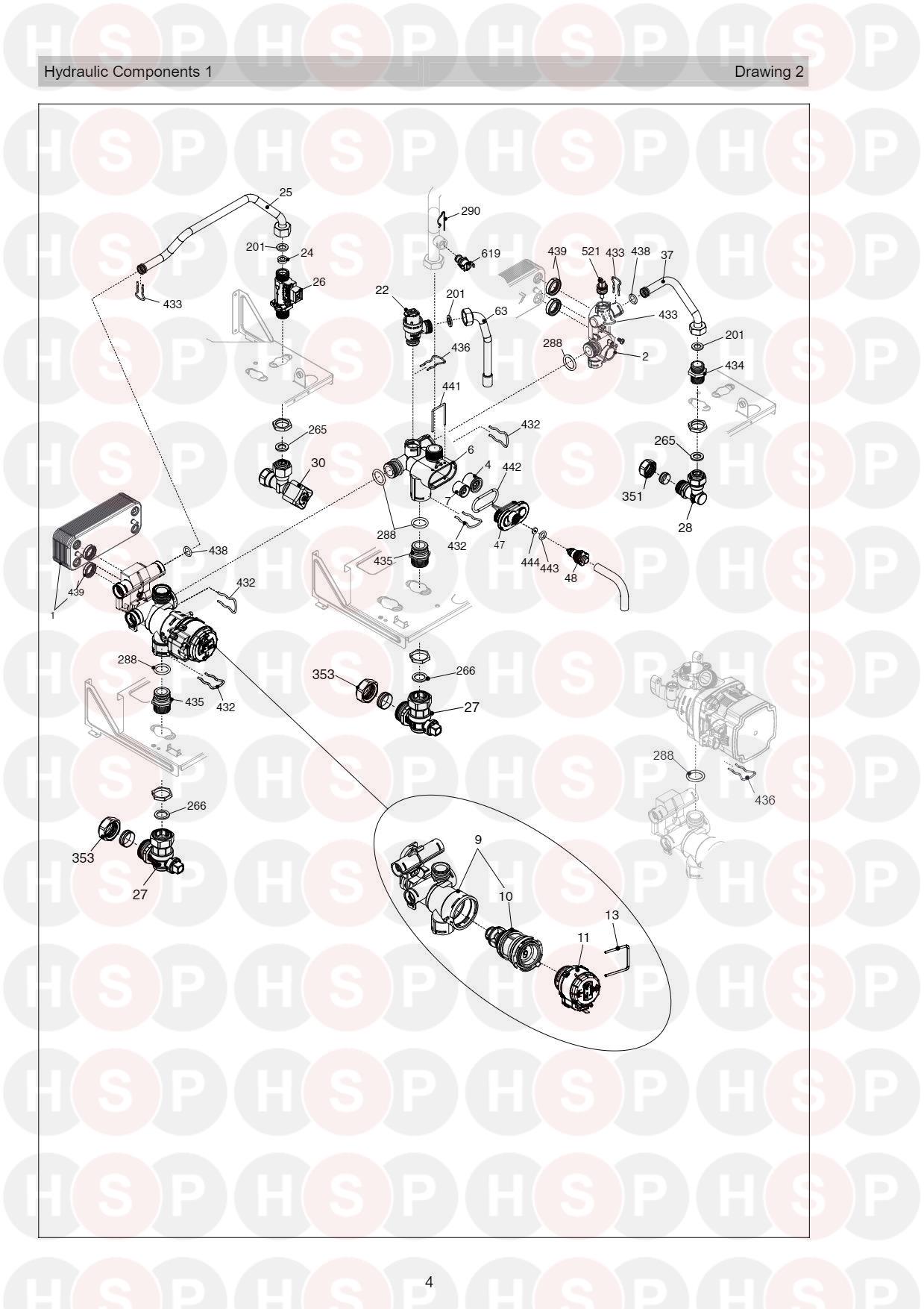 Hydraulics 1 diagram for Vokera Compact 29 A ERP Rev 15 (06/2019)