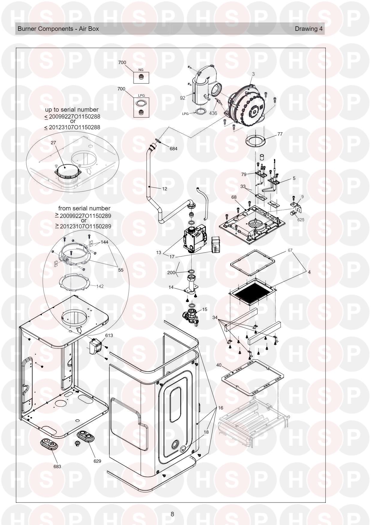 Burner Air Box diagram for Vokera Compact 29 A ERP Rev 15 (06/2019)