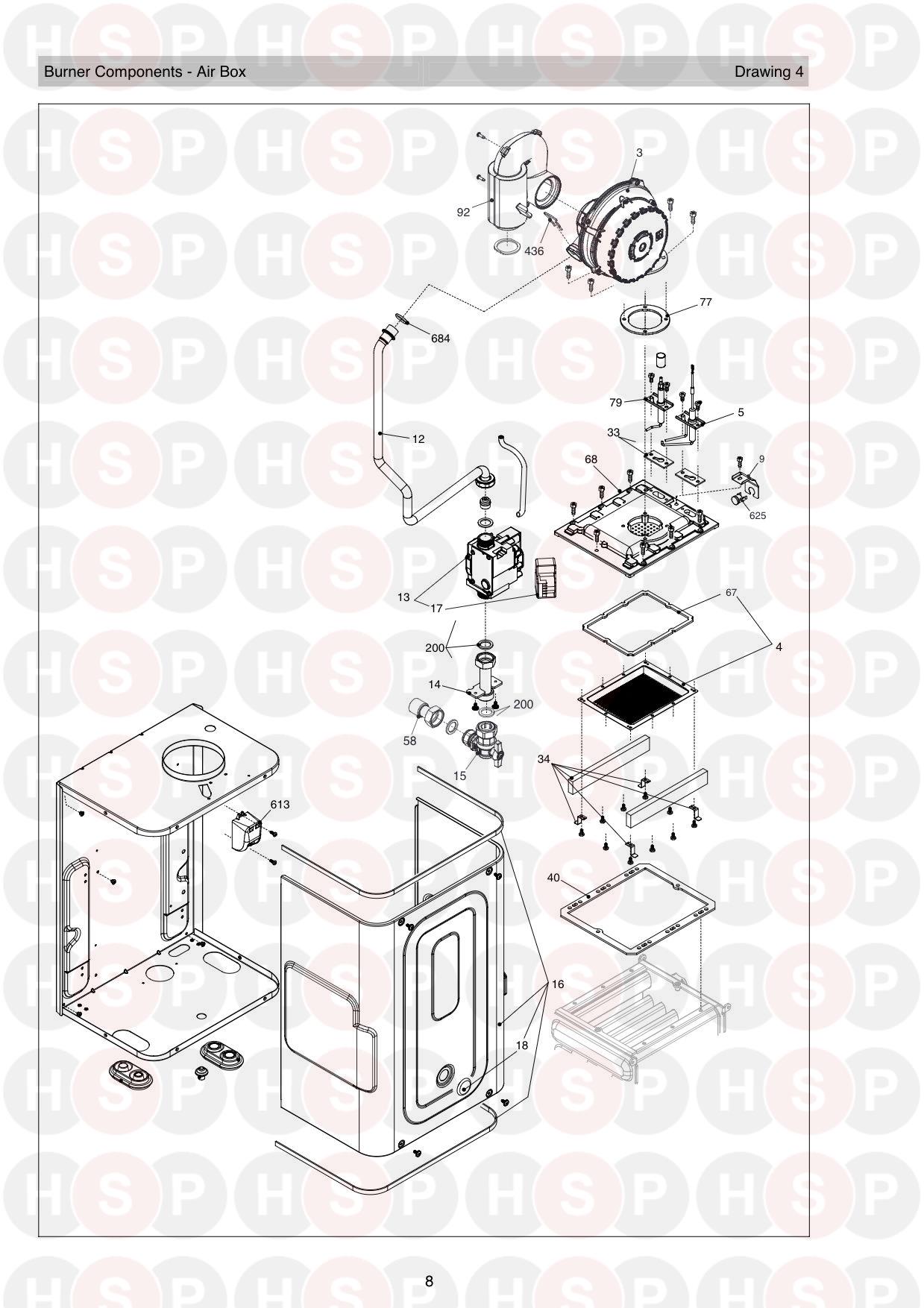 Burner Air Box diagram for Vokera Plus 32C REV2 LPG (01/2019)