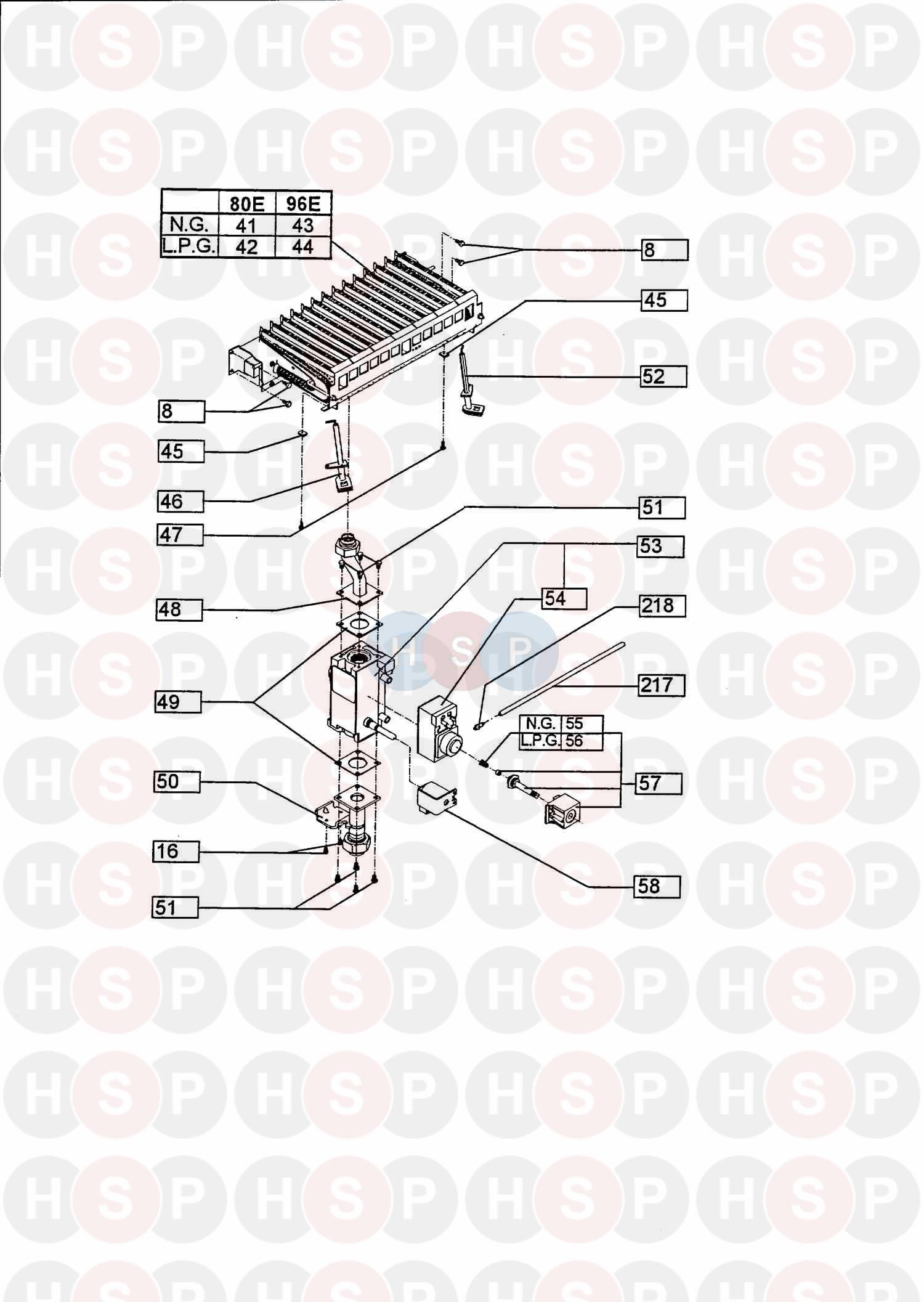 Assembly 1 diagram for Vokera Excel 80E From SNS N5/002184 And N5/052641