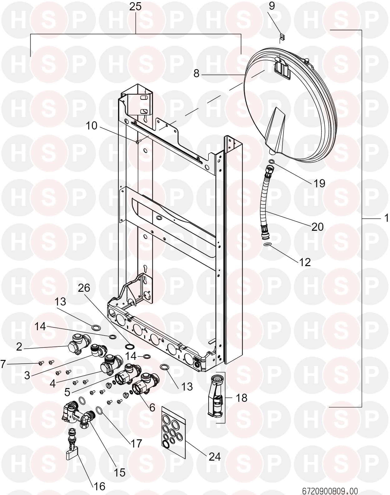 Wall Jig &amp; Hydraulic Connections diagram for Worcester Greenstar 24 i Junior HE